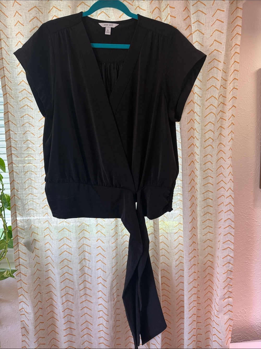 Nine West Black Wrap Tie Front Blouse